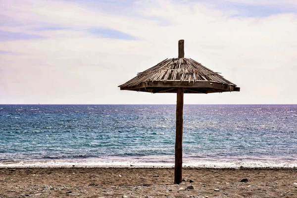 Umbrella Made Straws Empty Beach Canary Islands Spain — Stock Photo, Image