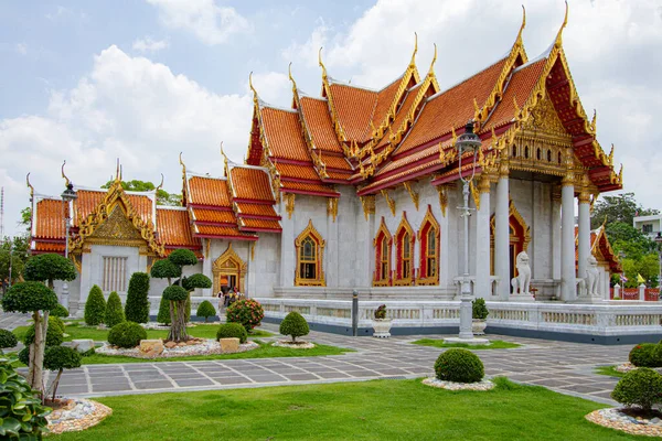 Scenic View Original White Buddhist Temple Capital City Bangkok Thailand — Stock Photo, Image