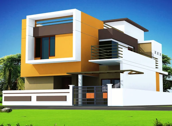 Representación Del Diseño Exterior Una Casa Dúplex Con Componentes Color — Foto de Stock