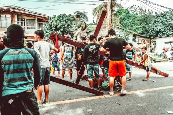 Bataa Filippine Mar 2018 Gruppo Persone Strada Durante Settimana Santa — Foto Stock