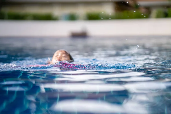 Cute Little Happy Thai Girl Swimming Pool — Stock Photo, Image