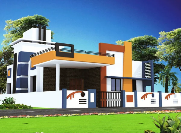 Rendering House Exterior Design Orange Color Components — Stock Photo, Image