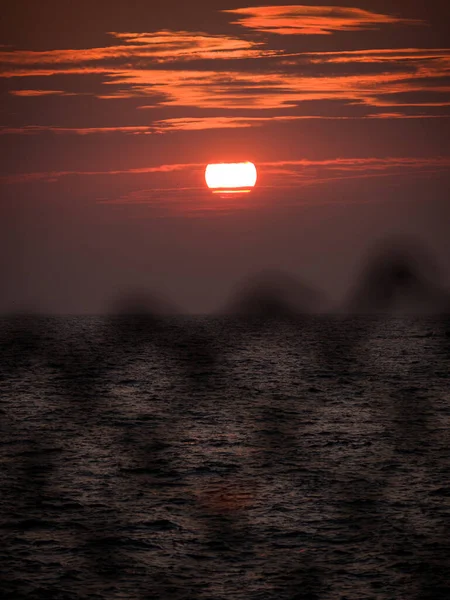 Beau Coup Soleil Orange Couchant Sur Mer — Photo