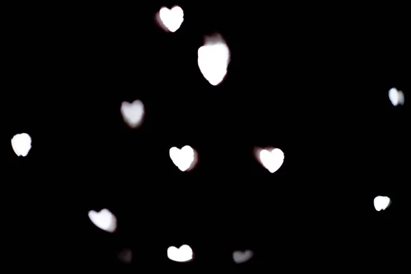 Black Background Blurred White Heart Lights — Stock Photo, Image