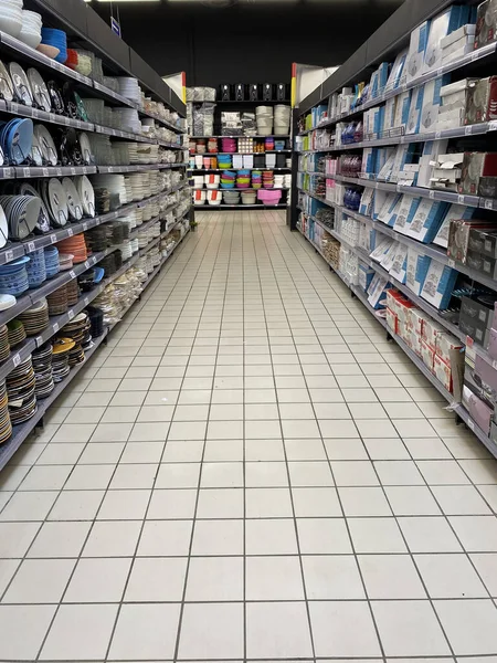 Rabat Morocco Července 2021 Pohled Uličky Plné Různých Produktů Supermarketu — Stock fotografie