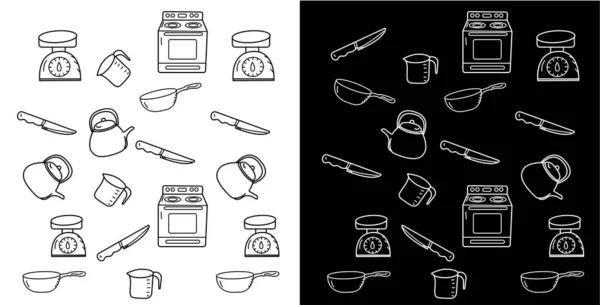 Black White Halved Kitchen Cutlery Patterned Background Wallpapers — Stock Photo, Image