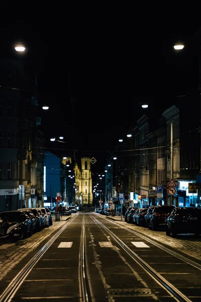 Las Calles Vacías Praga Por Noche Durante Pandemia — Foto de Stock