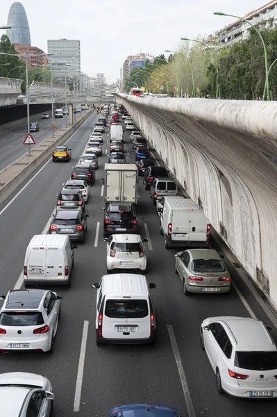 Barcelona España Junio 2021 Disparo Vertical Atasco Coche Las Calles — Foto de Stock