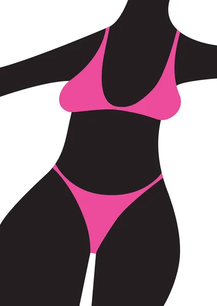 Ilustración Vertical Del Cuerpo Una Mujer Piel Oscura Bikini Rosa —  Fotos de Stock