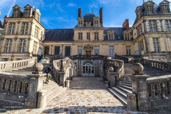 Gorgeous View Old Stone Steps Leading Palace Fontainebleau France Bright — Stock Photo, Image