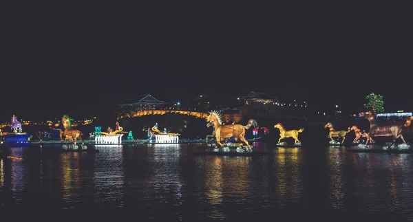 Paisaje Adornos Animales Edificios Durante Festival Luz Jinju Noche Kore —  Fotos de Stock