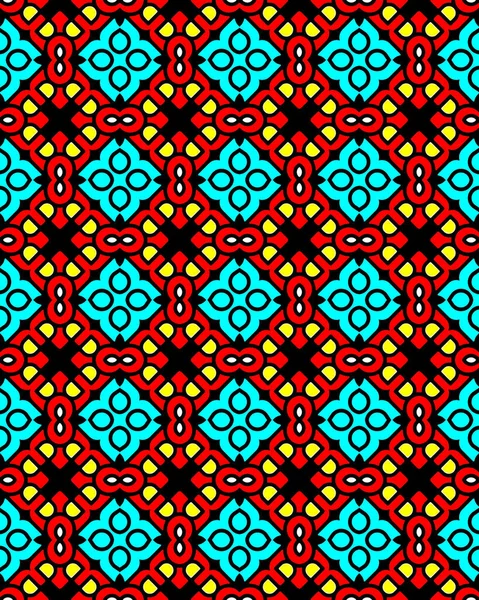 Kırmızı Açık Mavi Renklerde Geometrik Desenlerin Pürüzsüz Bir Fayansı — Stok fotoğraf