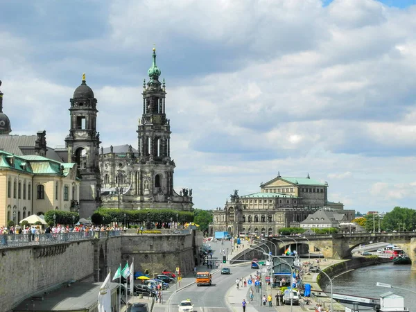 Magas Szögű Felvétel Dresden Város Panoráma Németországban Egy Napsütéses Napon — Stock Fotó