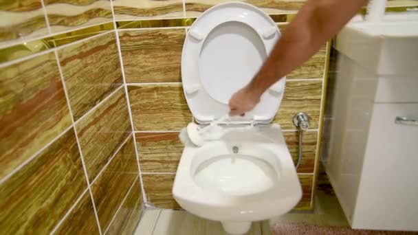 Filmaufnahmen Einer Frau Beim Toilettenputzen — Stockvideo