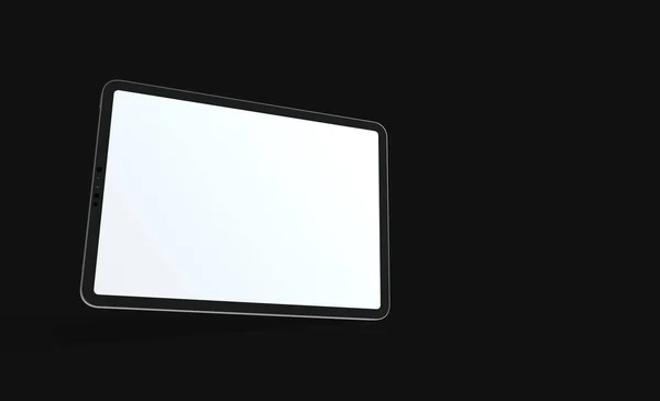 Тривимірне Відображення Екрану Планшета Копіювальним Простором Ізольовано Чорному Тлі — стокове фото
