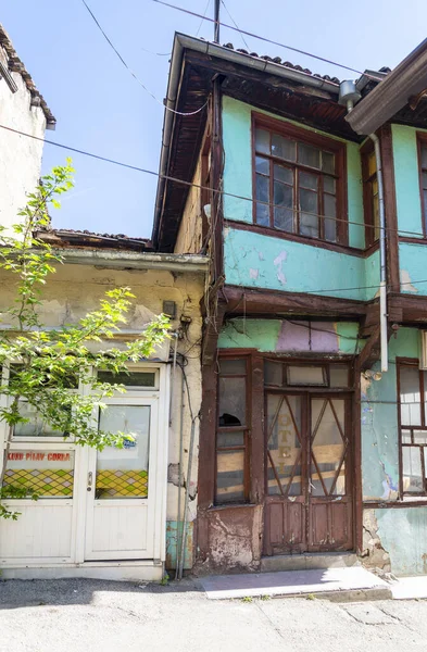 Une Vieille Maison Bleue Avec Portes Fenêtres Bois Bursa Turquie — Photo