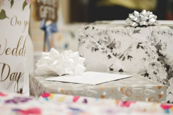 Selective Focus Shot Wrapped Gift Boxes Wedding — Stock Photo, Image