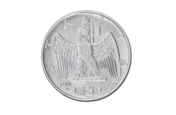 Ett Gammalt Silver Italienskt Mynt Isolerad Vit Bakgrund — Stockfoto