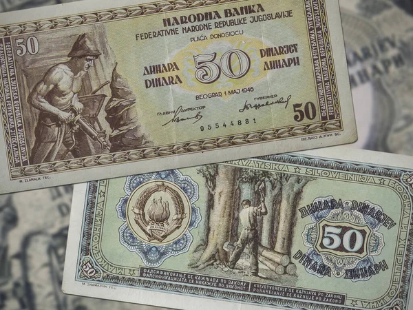 Egy Közeli Felvétel Régi Jugoszláv Dinár Bankjegyekről — Stock Fotó