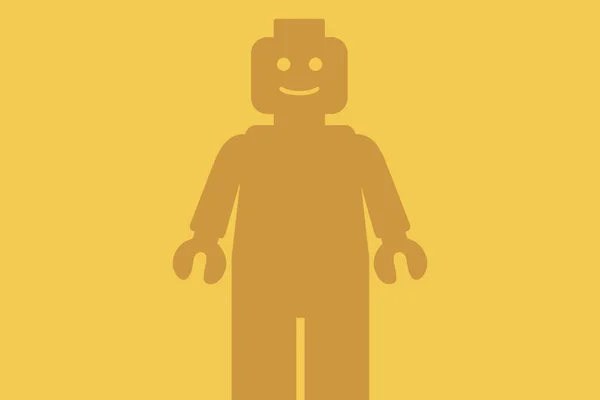 Ilustracja Mini Blok Figura Zabawka Uśmiechem Twarzy Żółtym Tle — Zdjęcie stockowe
