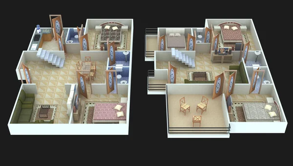 Återgivning Lägenhet Interiör Plan Design — Stockfoto