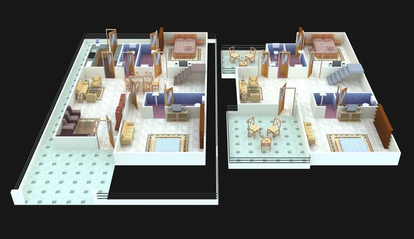 アパートの内装計画デザインの3Dレンダリング — ストック写真