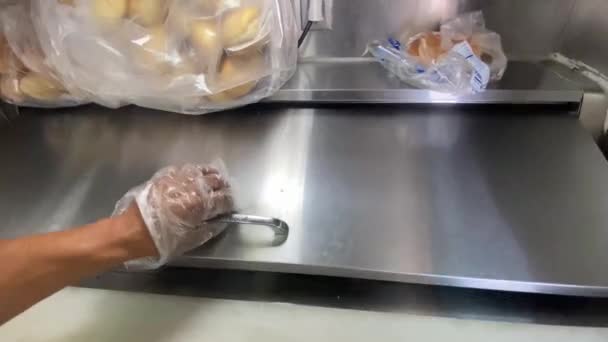 Close Chef Hands Holding Tray Food Kitchen — Stock Video