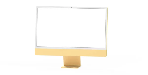 Μια Κίτρινη Οθόνη Υπολογιστή Copyspace Στη Λευκή Οθόνη Που Απομονώνεται — Φωτογραφία Αρχείου