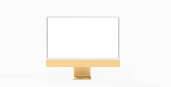 Monitor Ordenador Amarillo Con Espacio Copia Pantalla Blanca Aislado Sobre —  Fotos de Stock