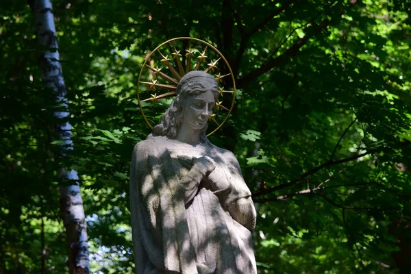 Krakow Polonia Agosto 2014 Una Estatua Virgen María Jardín Ciudad —  Fotos de Stock