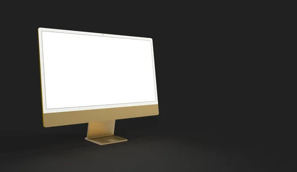 Monitor Computador Com Copyspace Tela Branca Isolado Fundo Preto — Fotografia de Stock