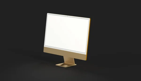 黒い背景に隔離された白い画面上のコピースペースを持つコンピュータモニタ — ストック写真