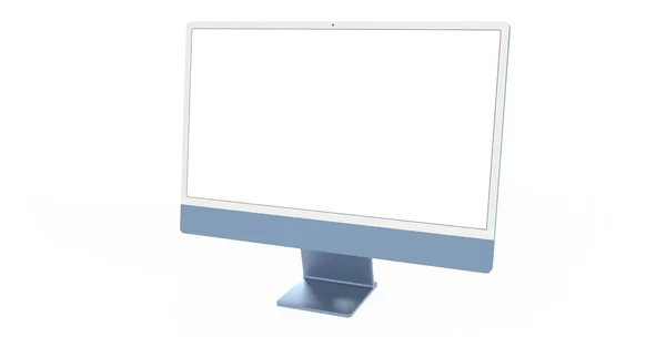 Monitor Computador Azul Com Copyspace Tela Branca Isolado Fundo Branco — Fotografia de Stock