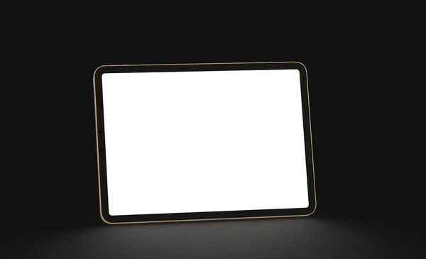 Планшет Копійкою Білому Екрані Ізольовано Чорному Тлі — стокове фото