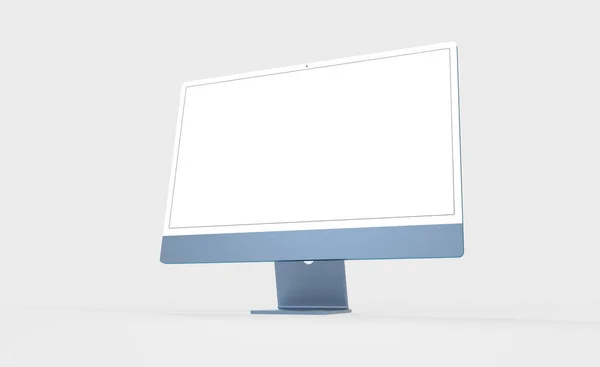 Een Blauwe Computer Monitor Met Kopieerruimte Het Witte Scherm Geïsoleerd — Stockfoto