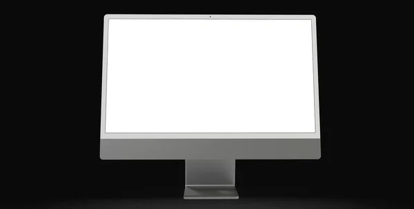 Computer Monitor Copyspace White Screen Isolated Black Background — Stock Photo, Image
