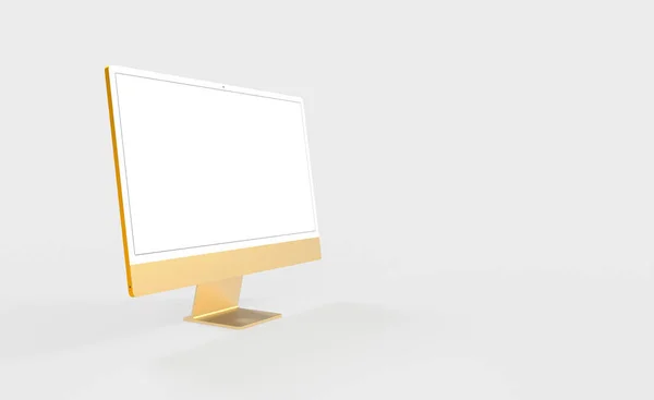Beyaz Ekranda Telif Alanı Olan Sarı Bir Bilgisayar Monitörü Beyaz — Stok fotoğraf
