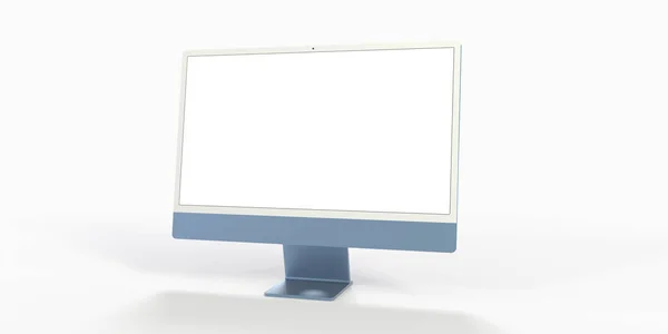 Monitor Computador Azul Com Copyspace Tela Branca Isolado Fundo Branco — Fotografia de Stock