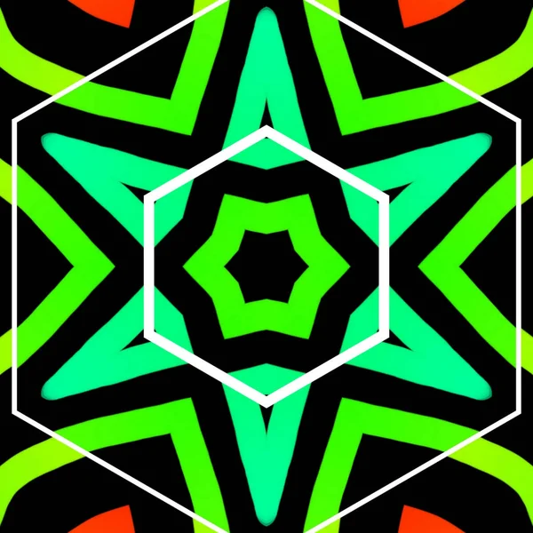 Illustration Geometric Ornament Patterns Neon Colors Black Background — Stock Photo, Image