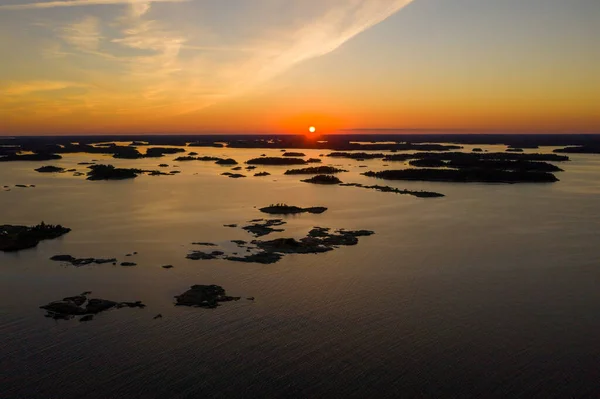 Vue Aérienne Surplombant Les Îles Silhouette Calme Soirée Été Dans — Photo