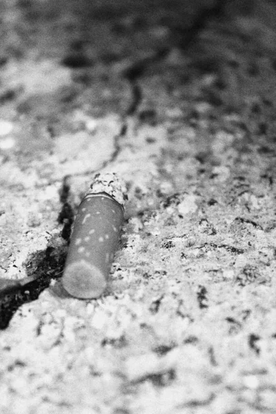 Greyscale Closeup Shot Cigarette Butt Rough Surface — Photo