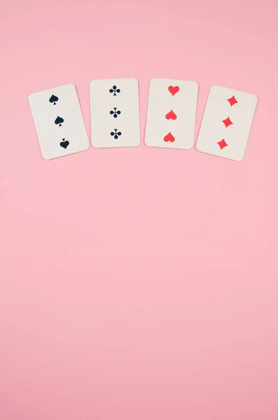 Diamonds Hearts Clubs Spades Poker Cards Pink Background Free Space — Stock Photo, Image