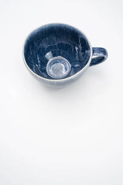 Kerámia Kék Tea Csésze Elszigetelt Fehér Alapon Szabad Helyet Szöveges — Stock Fotó