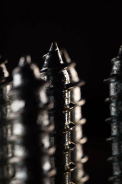 Closeup Shot Stainless Nails Drill Screws — Stock Photo, Image