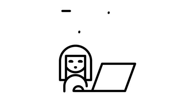 Mujer Que Trabaja Con Ordenador Portátil Simple Icono Animación Para — Vídeo de stock