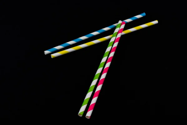 Multicolored Paper Straws Isolated Black Background — Stock Photo, Image