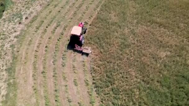 Mezőgazdasági Területen Nappal Dolgozó Traktor Légi Rálátása — Stock videók