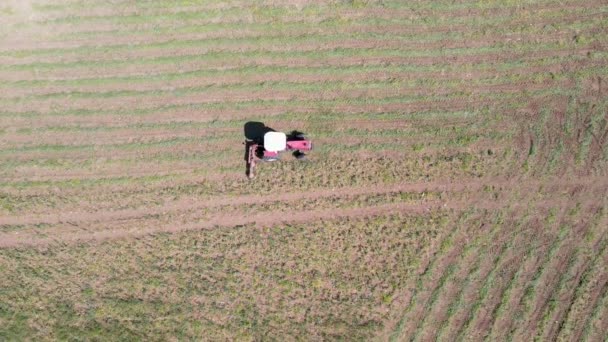 Mezőgazdasági Területen Nappal Dolgozó Traktor Légi Rálátása — Stock videók