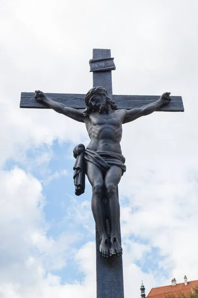 Ceskien Krumlov Tjeckien Sep 2014 Vertikal Bild Statyn Korsfäst Jesus — Stockfoto