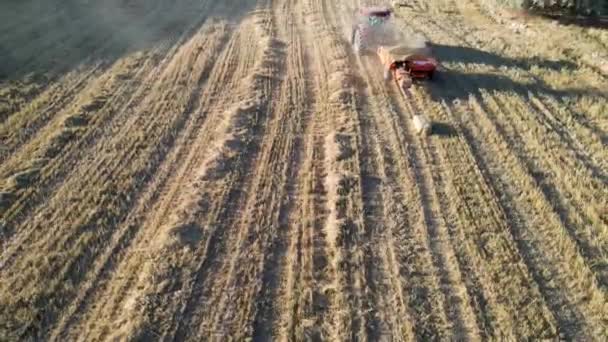 Flygfoto Traktor Som Arbetar Jordbruksmark Dagsljus — Stockvideo